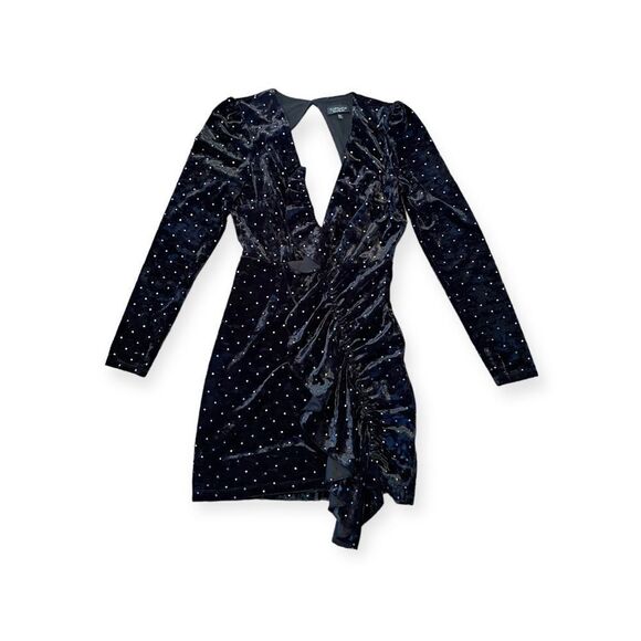 Topshop Black Velvet Rainbow Stud Dress Ruffle Formal Party Cocktail Open Back 2 - Picture 4 of 8